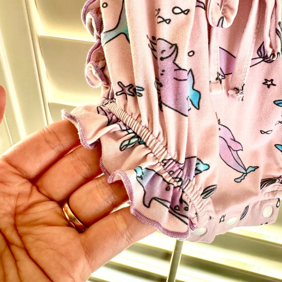 Charlie’s Project Bamboo Romper 3-6M Ocean Narwhal Dolphin Ruffle Bum Baby - Picture 4 of 7